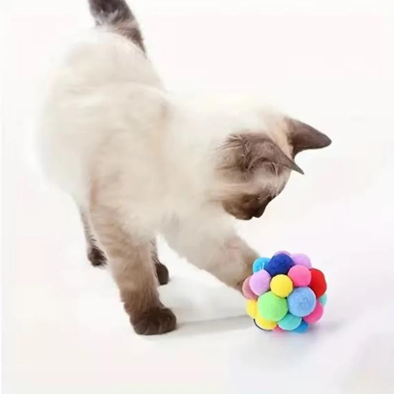 1/3 Piezas Juguetes Populares para Gatos, Pelota de Peluche con Campana Rebotadora y Pompones Coloridos, Suministros para Mascotas, Color Aleatorio, de Lana