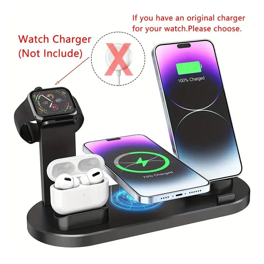 Estación de carga inalámbrica universal para iPhone17 16, 15, 14, 13, 12, 11 Pro Max/Pro/Mini/Plus y para AirPods Pro 2 - Carga rápida