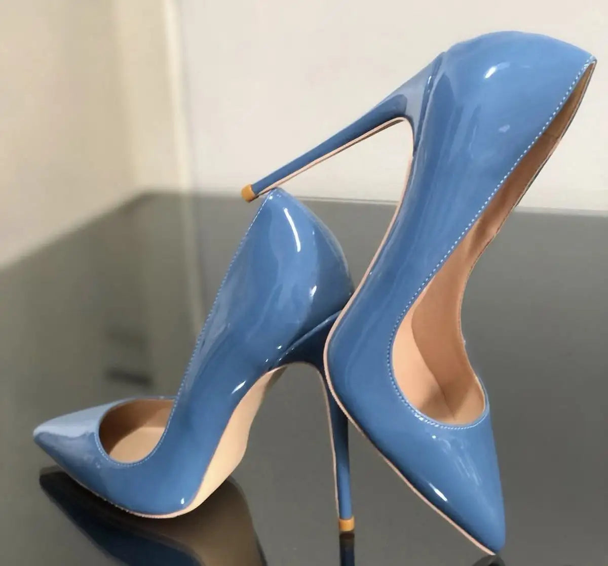 Zapatos de tacón alto sexis con punta estrecha de charol para mujer, tacones de aguja de talla grande, zapatos de tacón coloridos poco profundos y elegantes, zapatos de fiesta de diseñador de lujo