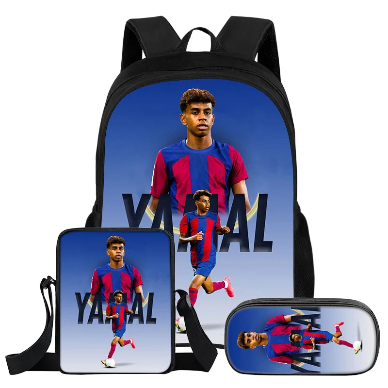 Conjunto de 3 uds de mochila L-Lamin Yamal para niños, estudiantes, estrella del fútbol, mochila, el mejor regalo, bolso de hombro, bolsas para lápices, mochila escolar