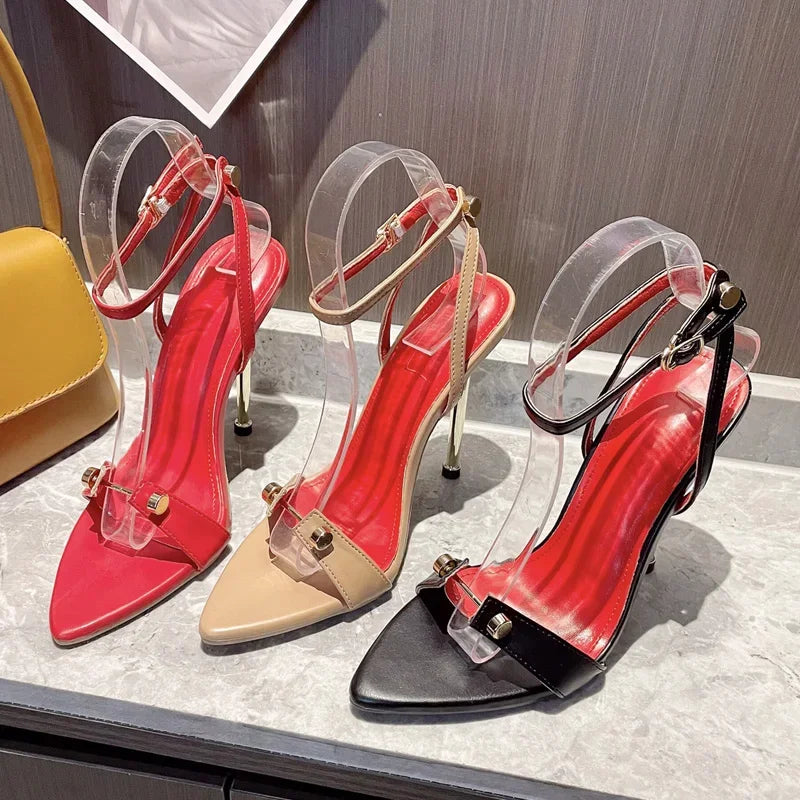 Eilyken Street Style Sexy Rivet Stiletto High Heels Women Sandals 2026 Summer Buckle Strap Wedding Party Female Shoes