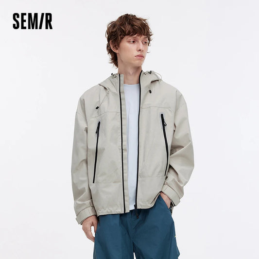 Chaqueta Semir para hombre, deporte al aire libre, holgada, con capucha, malla de retales, Top texturizado de otoño 2025, chaquetas de ropa para hombre