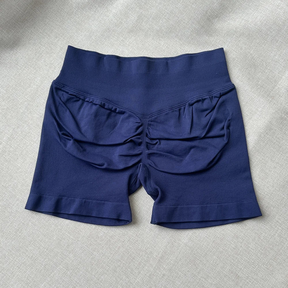 Pantalones cortos deportivos para mujer, pantalones cortos de gimnasio con banda baja acanalada de 4,5 ", mallas sin costuras para entrenamiento y Yoga