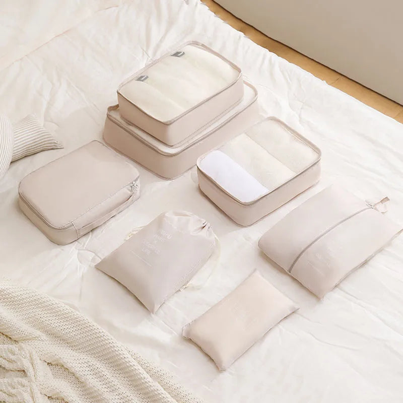 Juego de 7/8/9 piezas de bolsas de almacenamiento de viaje, artículos de tocador digitales, zapatos, bolsa organizadora de ropa, maleta, bolsa ordenada para ropa, juego de cubos de embalaje
