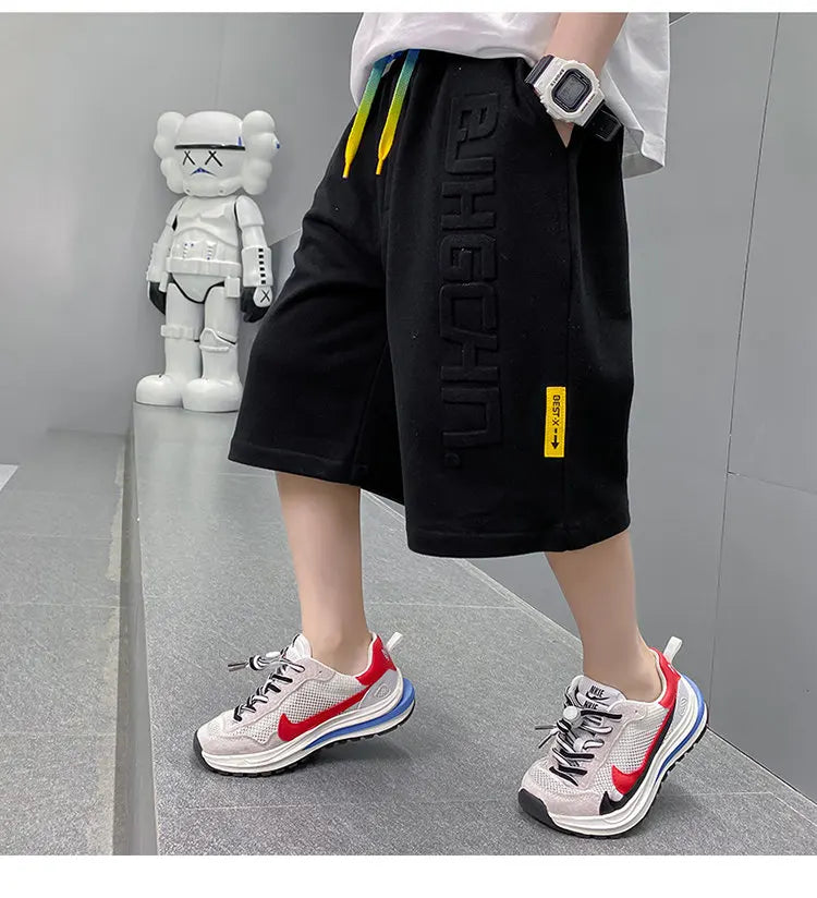 Pantalones cortos deportivos de algodón para niños, hasta la rodilla pantalón de chándal, talla 5, 6, 7, 8, 10, 12, 13, 14 años, gran oferta, Verano