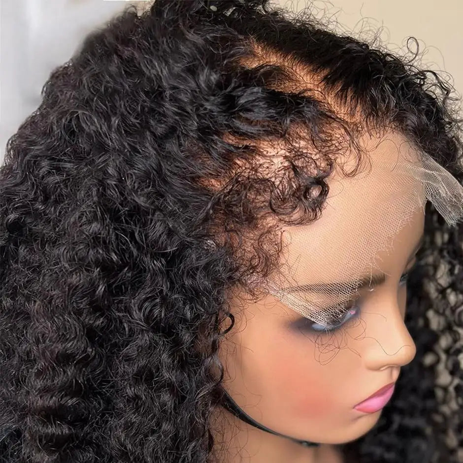 Peluca rizada rizada con bordes 4C, pelucas de encaje de pelo de bebé rizado, cabello humano 13x6 HD, peluca Frontal de encaje 4C Afro rizado, pelucas de cabello humano con frente de encaje