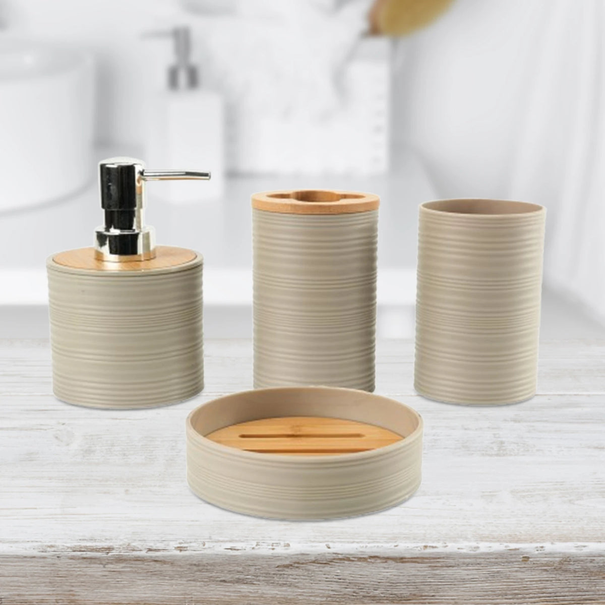 Suministros de baño de bambú para lavado de baño, estante de almacenamiento para el baño, juego de soporte para cepillos de dientes, taza para enjuague bucal, tocador, 4 Uds.