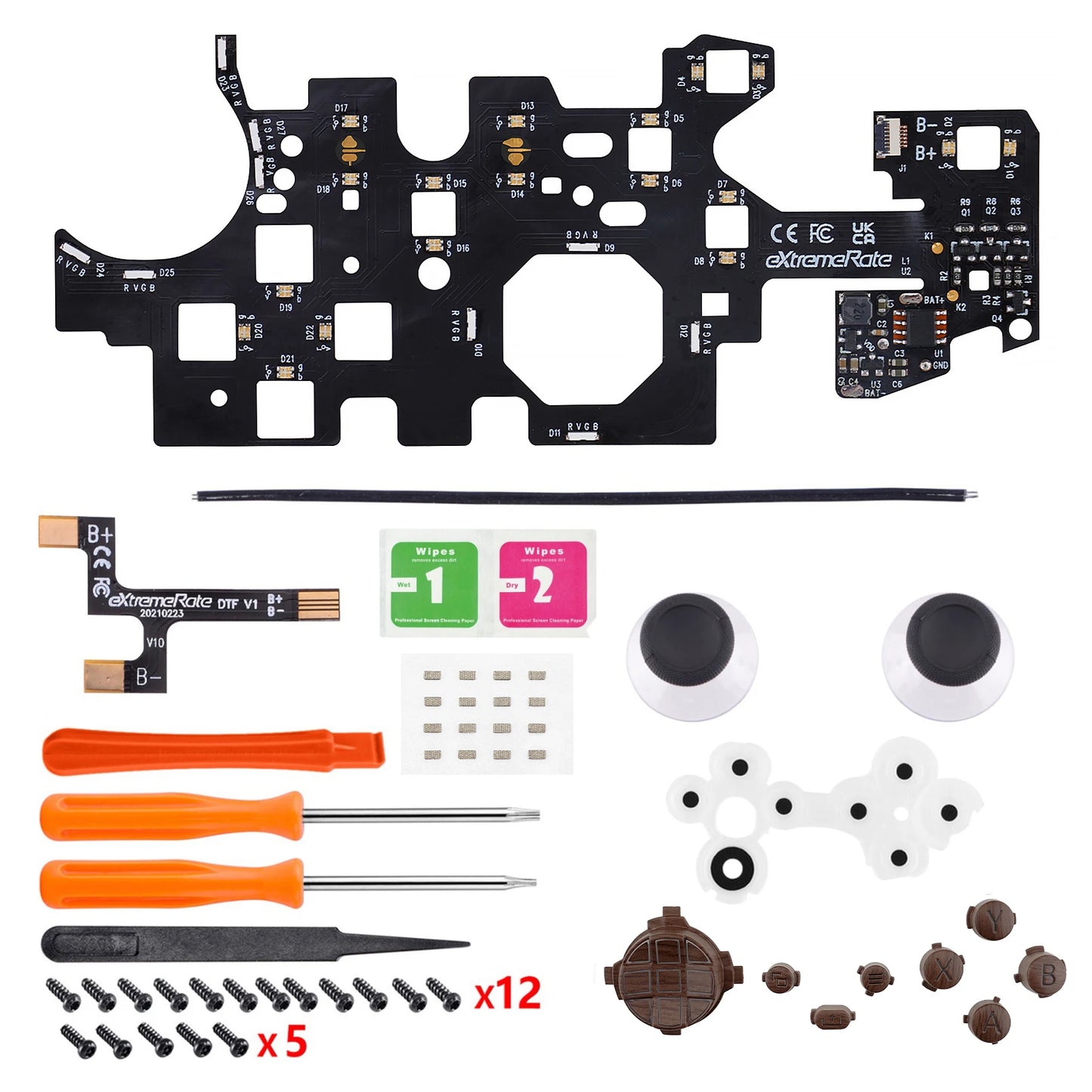 eXtremeRate Kit LED DTF V2 luminoso multicolor para controlador Xbox Series X/S modelo 1914, botones de palanca de mando D-pad