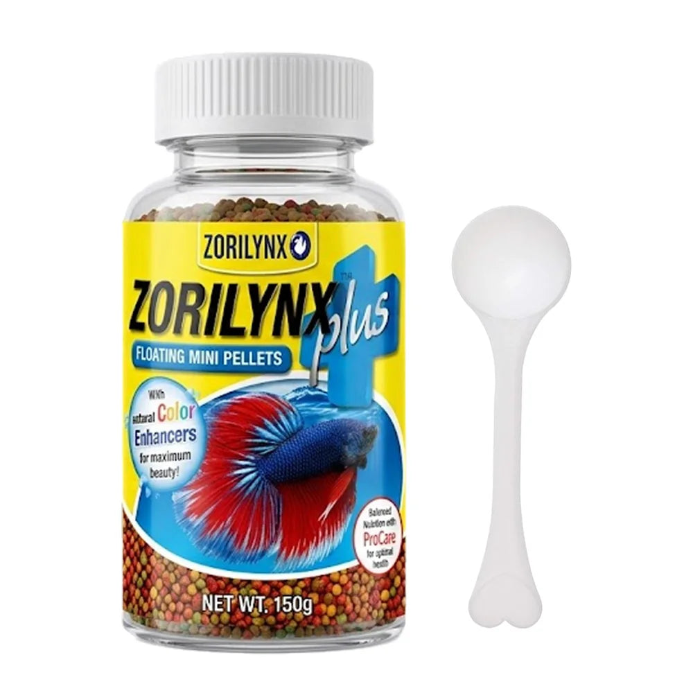 Alimento en Pellets para Peces con Anillo Flotante Cuadrado, Set para Betta y Peces Dorados, Potenciador de Color Nutritivo, Combo ZORILYNX Plus X2