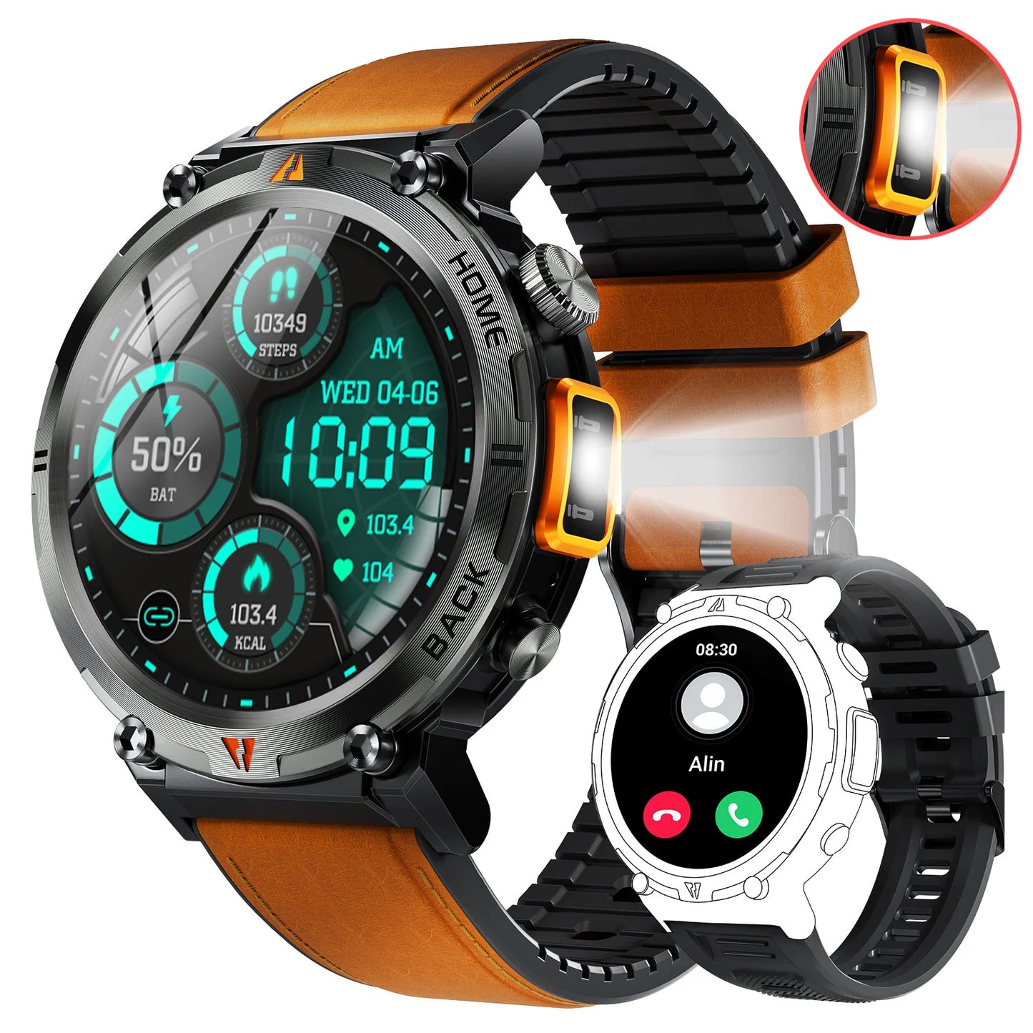 EIGIIS KE3 2025 nuevo reloj inteligente con llamada Bluetooth para hombres pantalla completamente táctil con Monitor de salud linterna de ritmo cardíaco reloj inteligente