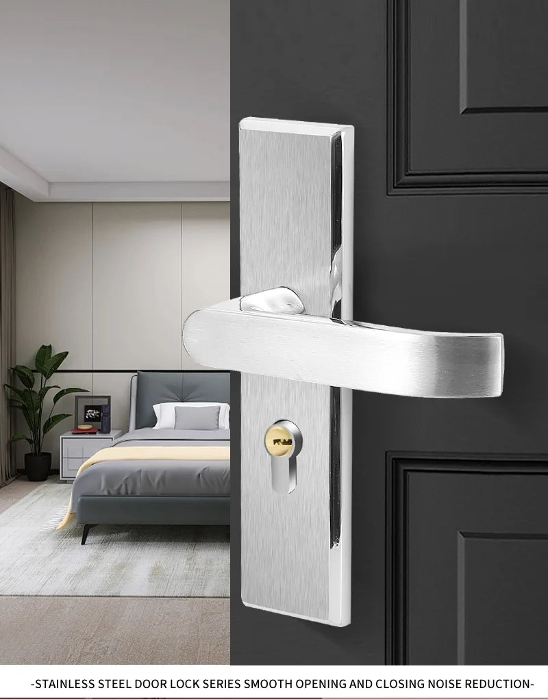Juego de cerradura de puerta de acero inoxidable 304, manija de palanca de puerta Interior silenciosa para dormitorio, baño, manija de prensa, cerradura para puerta de madera maciza