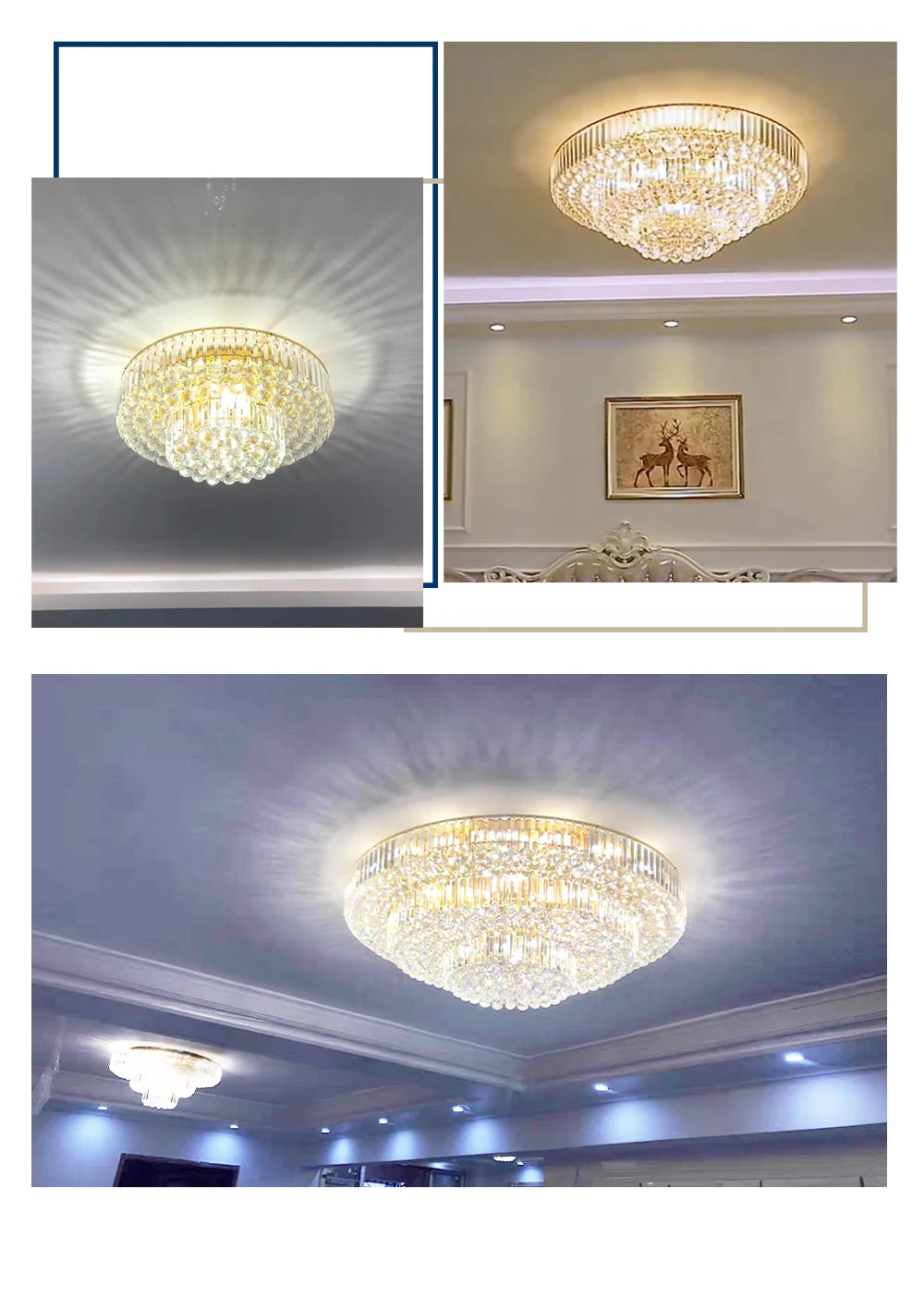 Luces de techo LED redondas clásicas, candelabros de cristal de lujo, decoración del hogar, plafón para sala de estar