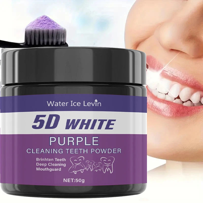 Polvo de Limpieza Dental Morado - Sin Sulfatos, Limpieza Profunda y Pulido, Blanquea los Dientes en 5 Días, Portátil para Uso Diario y Viajes