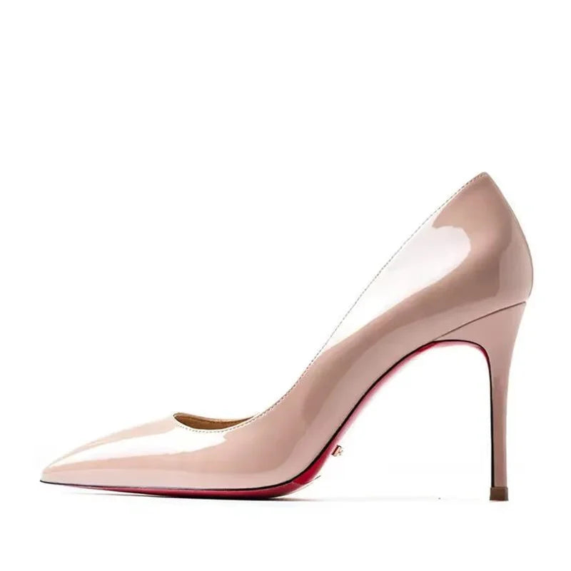 Zapatos de Tacón Alto para Fiesta de Boda, Tallas Grandes 35-44, Zapatos Rojos Nude Sexys con Suela de Goma, Punta Puntiaguda, Zapatos de Tacón Bajo para Mujer