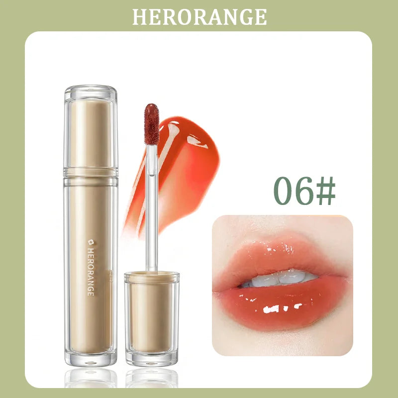Brillo Labial Herorange Iced Tea, Hidratante, No Reseca, Aumenta el Volumen de los Labios, Estilo Coreano para Maquillaje Diario Natural