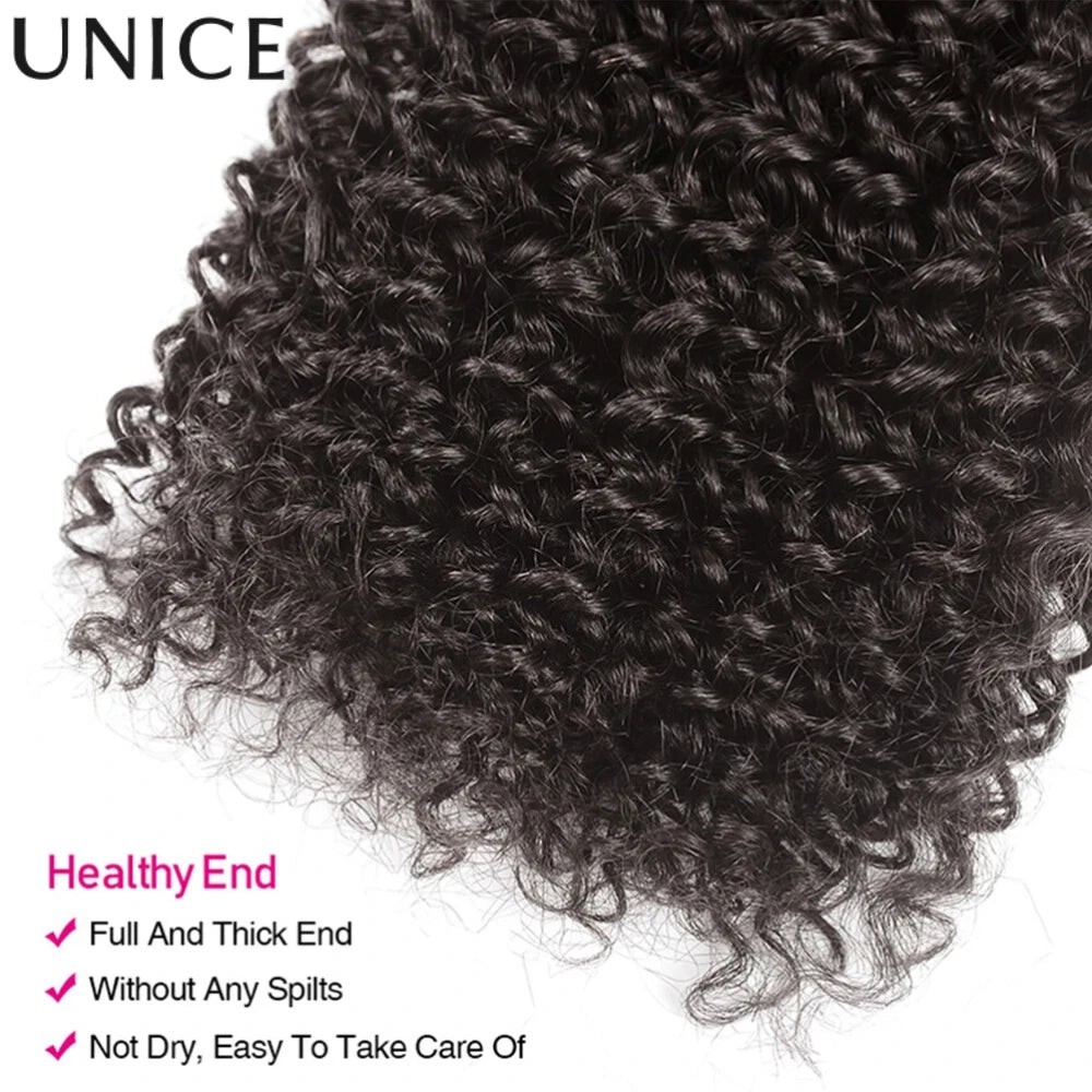 Mechones de pelo rizado UNice, Color Natural sin procesar, grado 10A, 100% cabello humano, oferta de 1/3/4 Uds.
