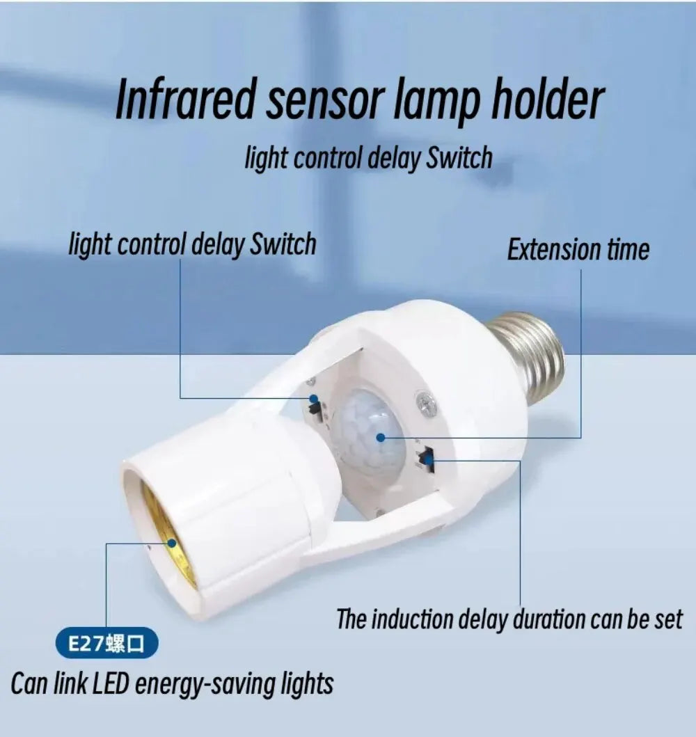 Base de lámpara Led con Sensor de movimiento, convertidor de enchufe E27, AC100-240V, adaptador de soporte de bombilla, interruptor ajustable, inducción humana PIR