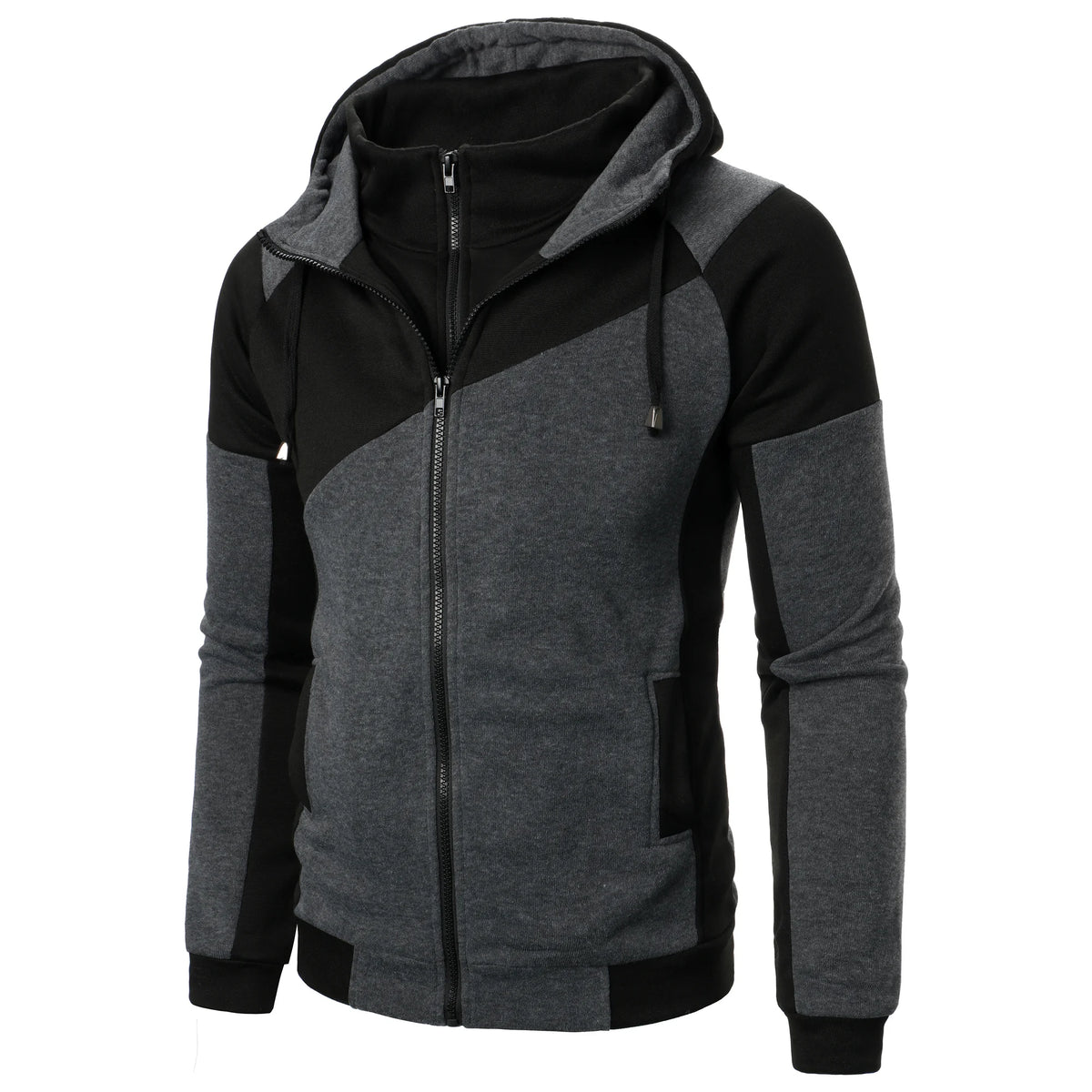 Deportes de otoño e invierno empalmados top casual de manga larga con capucha estilo deportivo para hombres