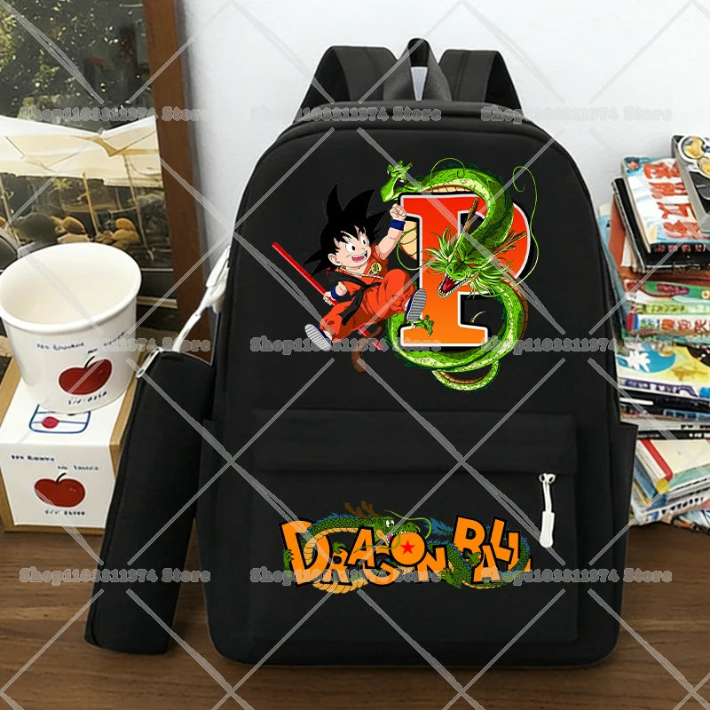 Juego de 2 Mochilas de Dragon Ball, Estuches para Lápices, Anime Son Goku, Bolsas de Hombro con Letras, Estuches para Bolígrafos, Mochilas Escolares Grandes de Dibujos Animados para Exteriores, Regalo