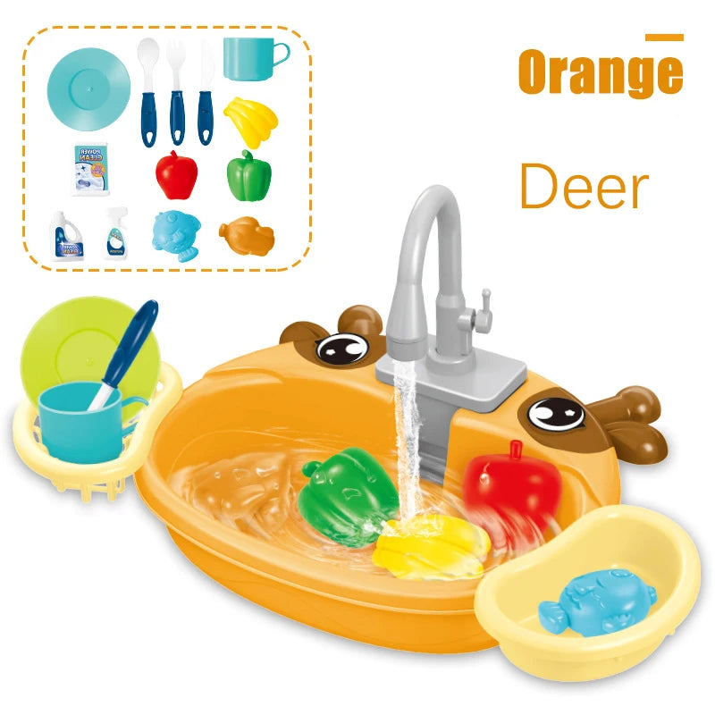 Fregadero de cocina para niños, juguetes de simulación, lavavajillas eléctrico, Mini cocina, comida, juego de casa de juego de imitación, juego de rol para niños, juguetes para niñas