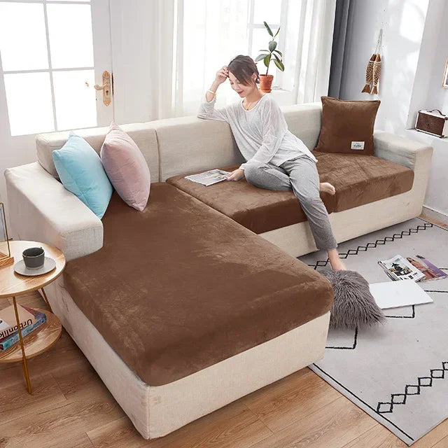 Fundas para cojines de asiento de sofá de terciopelo elástico para sala de estar, cojín Chaise Longue, fundas de sofá para muebles en forma de L de esquina de lujo