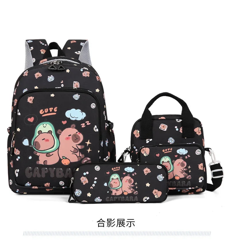 Mochila colorida Capybara 3 unids/set para mujer, mochilas escolares informales con bolsa de almuerzo, mochila para chica, niño, estudiante y adolescente