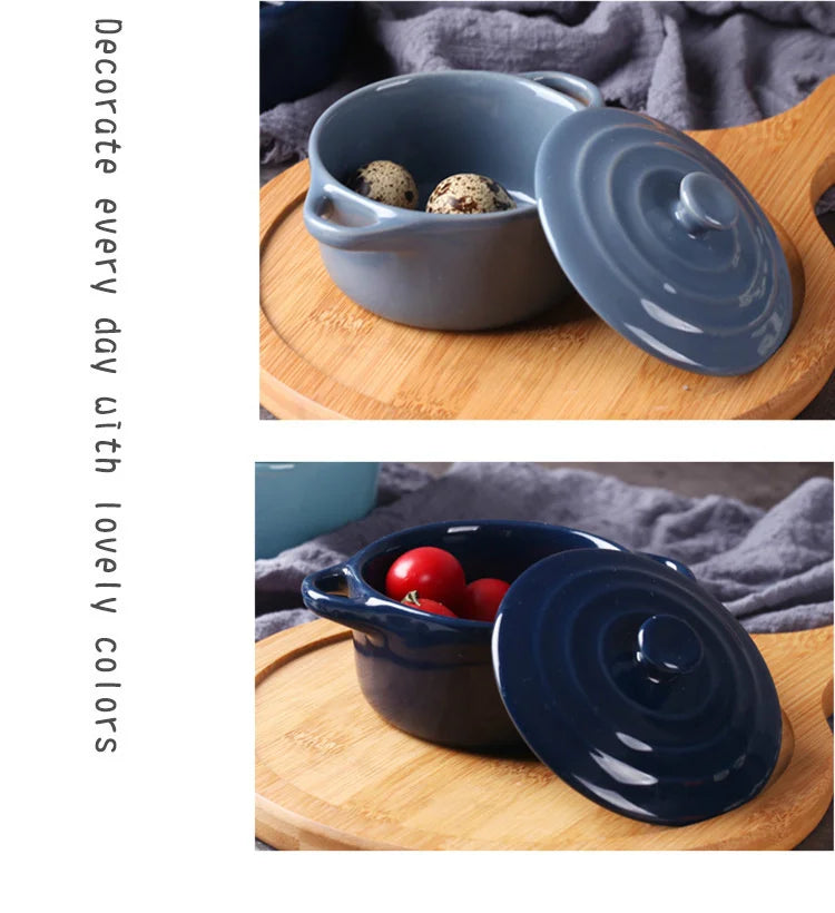 Mini olla de sopa de cerámica con cubierta para niños, tazón de huevo para estofado, tapa, cacerola para restaurante, cocina casera, ollas de cocina usadas