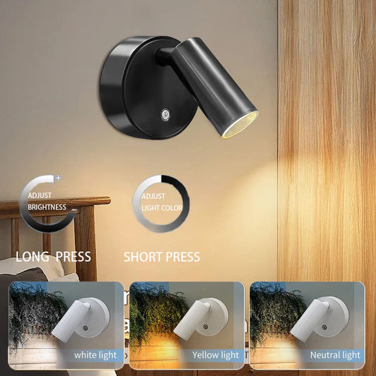 Luces LED de noche, lámpara de pared interior, lámpara de noche recargable por USB, luz de pared de 3 colores, Interruptor táctil, apliques de pared para decoración de dormitorio