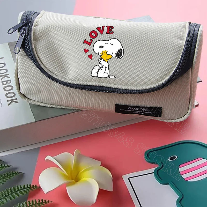 Estuches para lápices de Snoopy, papelería bonita, estampado gráfico de dibujos animados de anime, suministros escolares, portátiles, de gran capacidad, regalos para fiestas de cumpleaños