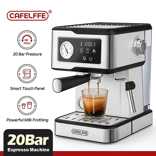 Cafetera Espresso Cafelffe de Acero Inoxidable con Vaporizador de Leche, Semiautomática, para Cappuccino, 20 Bares