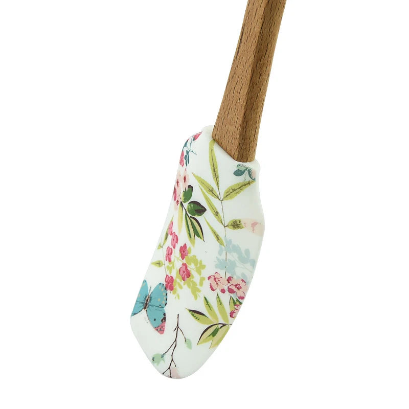 Utensilios de cocina de silicona antiadherentes con mango de madera, espátula, cuchara, juegos de cepillos, herramientas de cocina para hornear coloridas, 30,5 cm