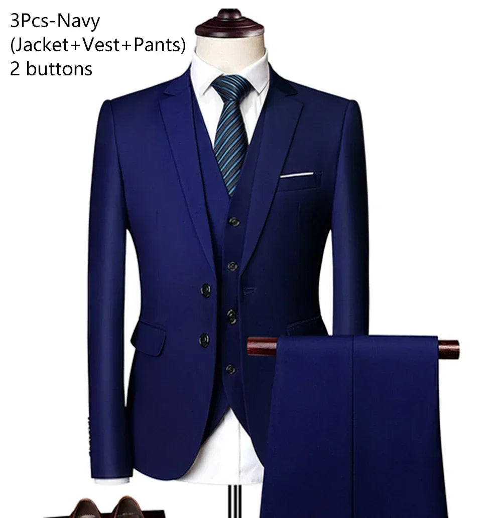 Trajes para hombre, conjunto de 3 piezas, moda elegante para boda, chaquetas completas clásicas, chaleco, pantalones, Blazers, traje Formal 2025