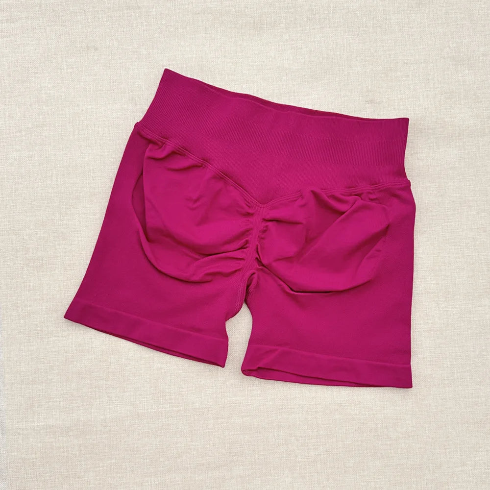 Pantalones cortos deportivos para mujer, pantalones cortos de gimnasio con banda baja acanalada de 4,5 ", mallas sin costuras para entrenamiento y Yoga