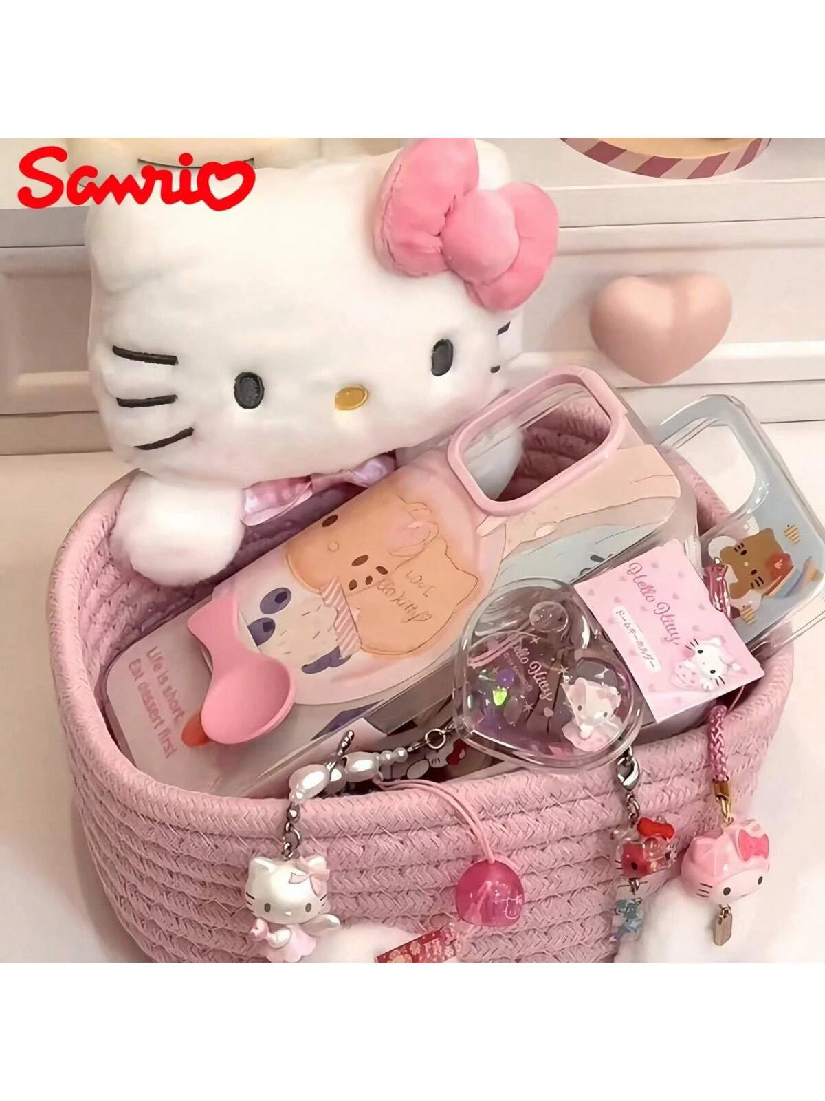 Cesta de almacenamiento Sanrio Hello Kitty Kawaii, bonita caja de almacenamiento para cosméticos y juguetes, caja de almacenamiento para decoración de escritorio Sanrio, 1 ud.