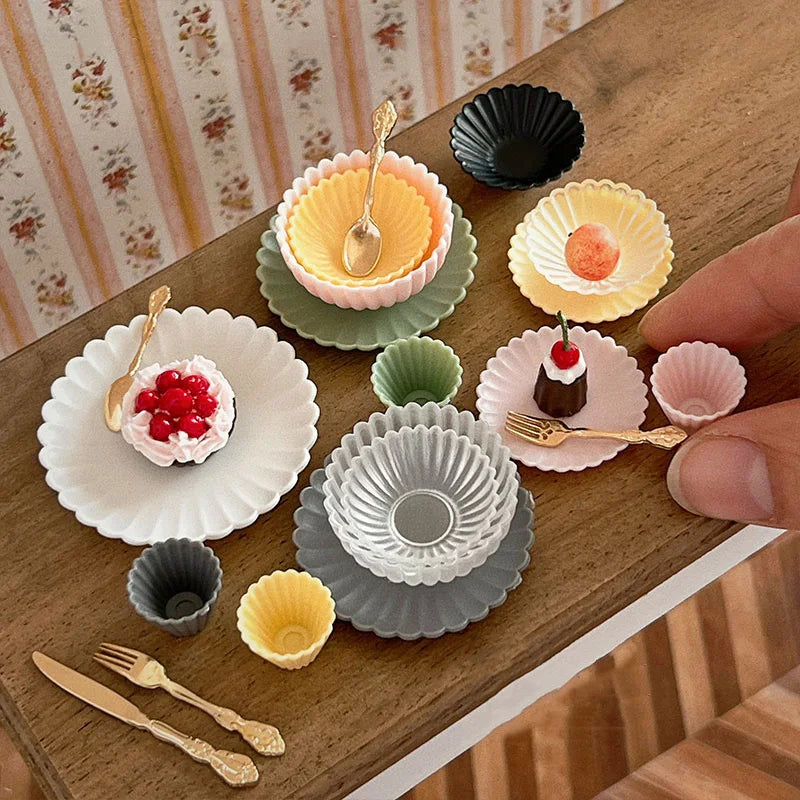 Nuevo Juego de 8 Piezas de Vajilla en Miniatura para Casa de Muñecas 1/6, Platos, Tazones y Utensilios para Muñecas Blyth, Accesorios de Escena, Juguetes