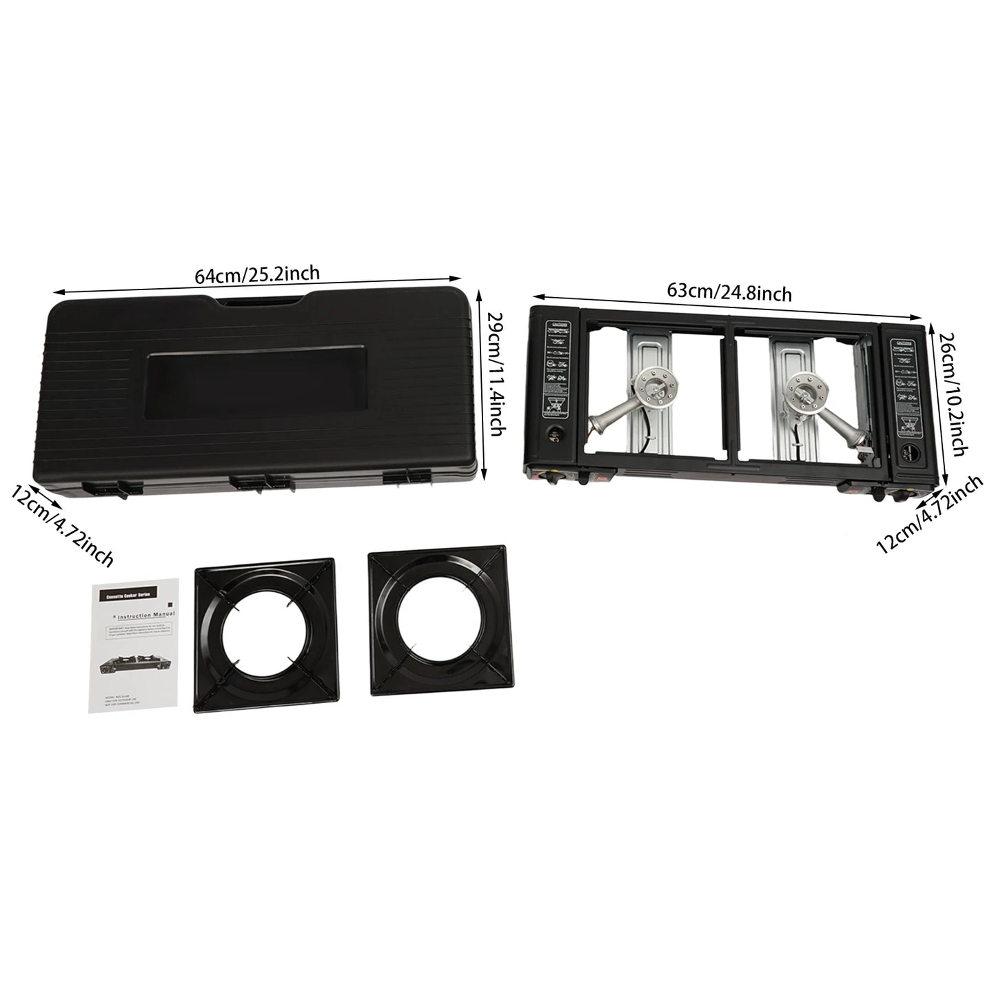 Estufa de Camping portátil de 2 quemadores, estufa de Gas butano/GLP de encendido automático de 2,5 kW con bandeja para hornear + Estuche de transporte para barbacoa pícnic al aire libre RV