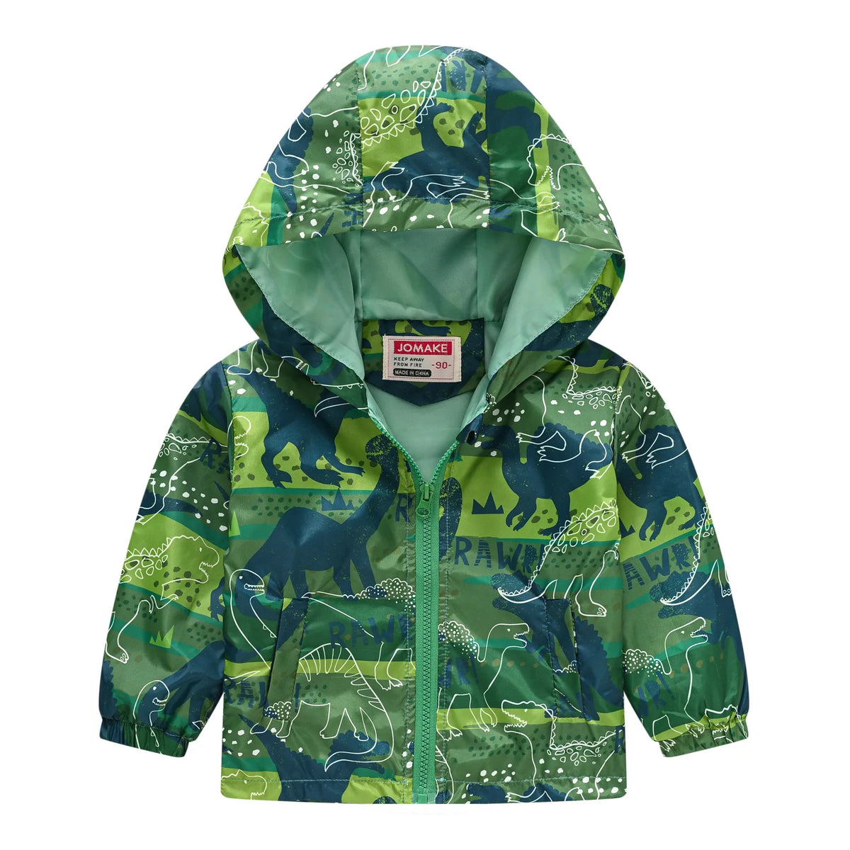 Chaqueta impermeable con capucha para niños y niñas, cortavientos con cremallera y estampado de dinosaurio de dibujos animados, a la moda, novedad