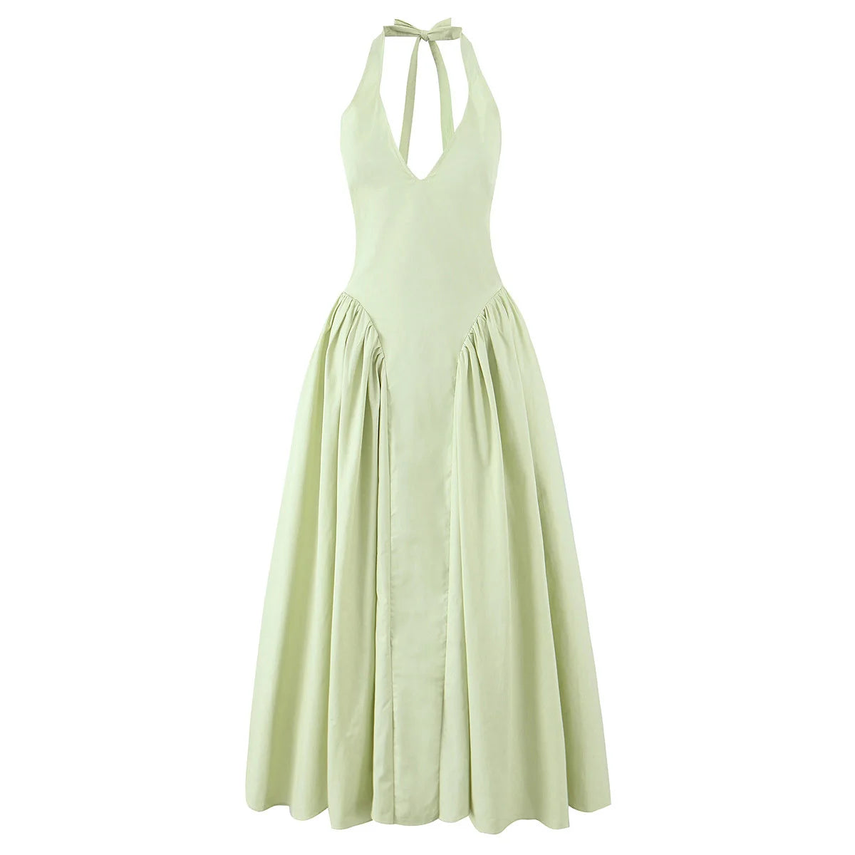 YENKYE-vestido Sexy con espalda descubierta para mujer, vestido verde elegante con cuello Halter, cintura baja, corte en A, Midi, vestidos de fiesta de noche de verano, bata de algodón
