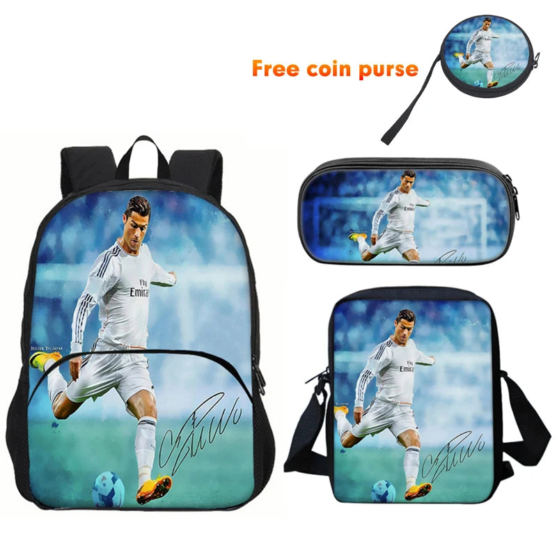 Ronaldo-Juego de 3 uds. De mochila deportiva, bolso de hombro, estuche para lápices, mochila CR, bolsas para libros de estrella de fútbol para niños y niñas, el mejor regalo
