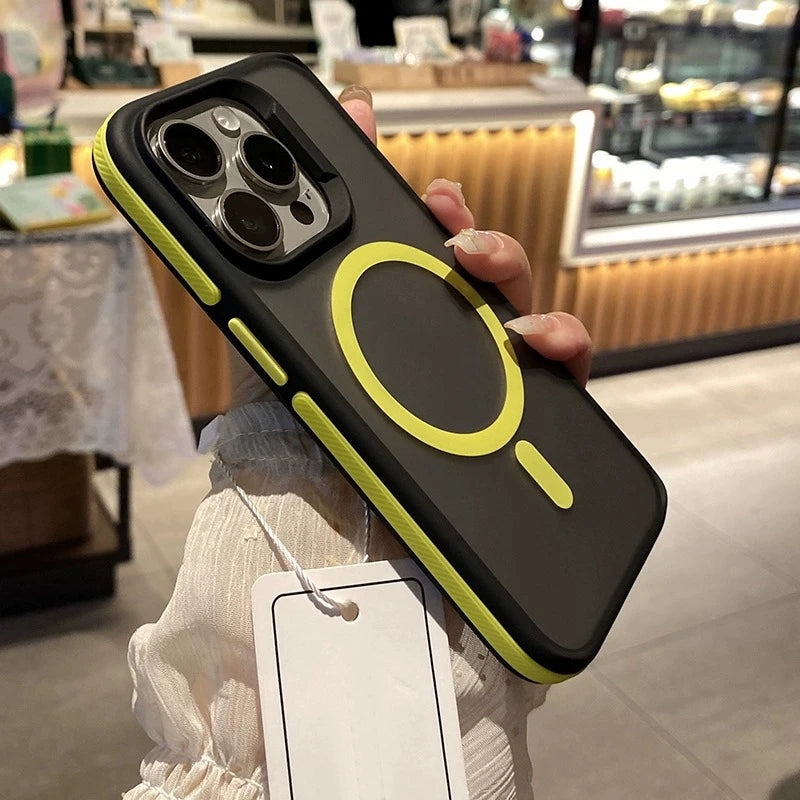 Funda de teléfono con armadura mate de lujo para iPhone 16 15 14 11 12 13 Pro Max Plus Magsafe, Fundas traseras con parachoques magnético, Funda Coque