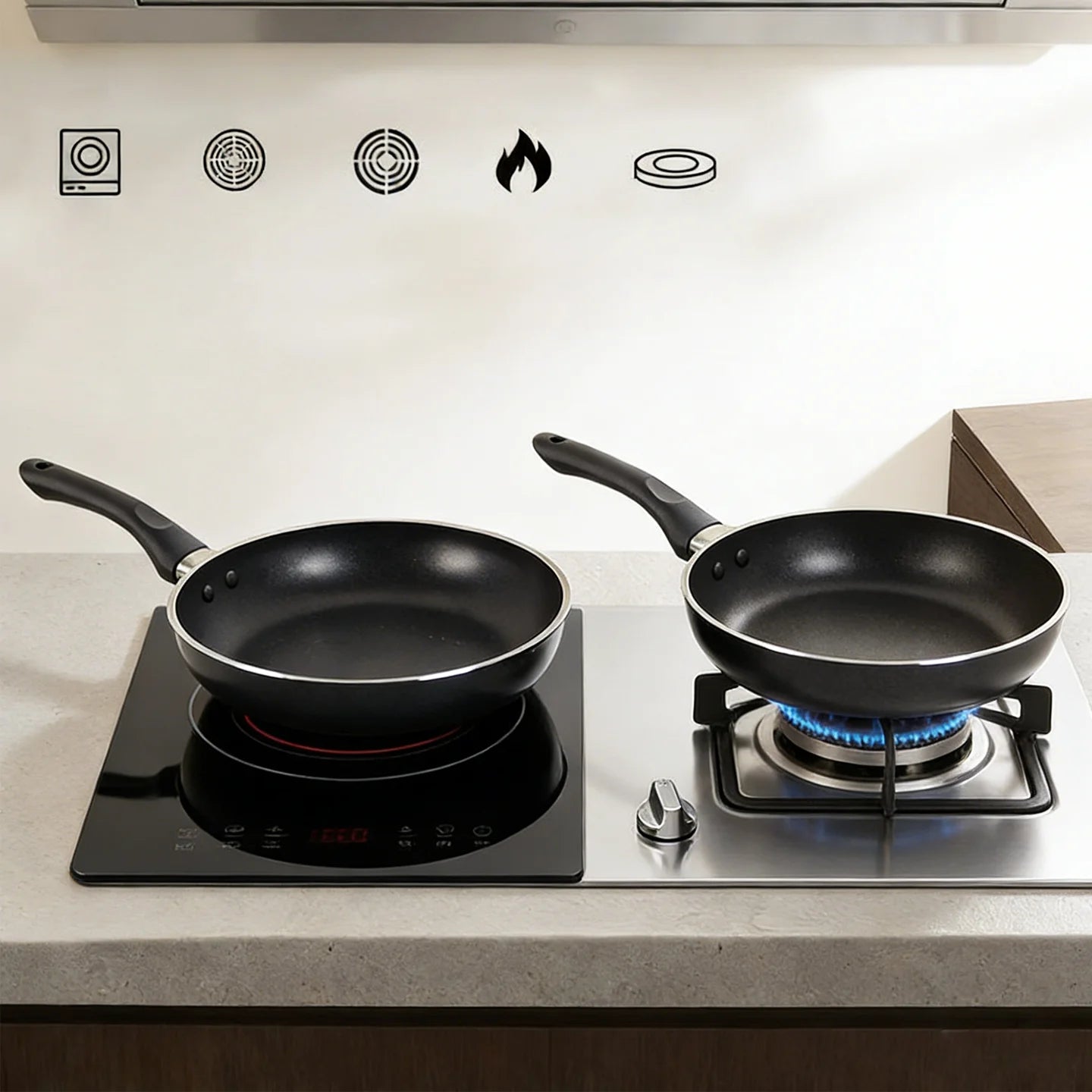 Sartén Antiadherente Multiusos (16-30 cm), Compatible con Todas las Estufas, Aluminio Antiadherente |   Sartén de Cocina Versátil