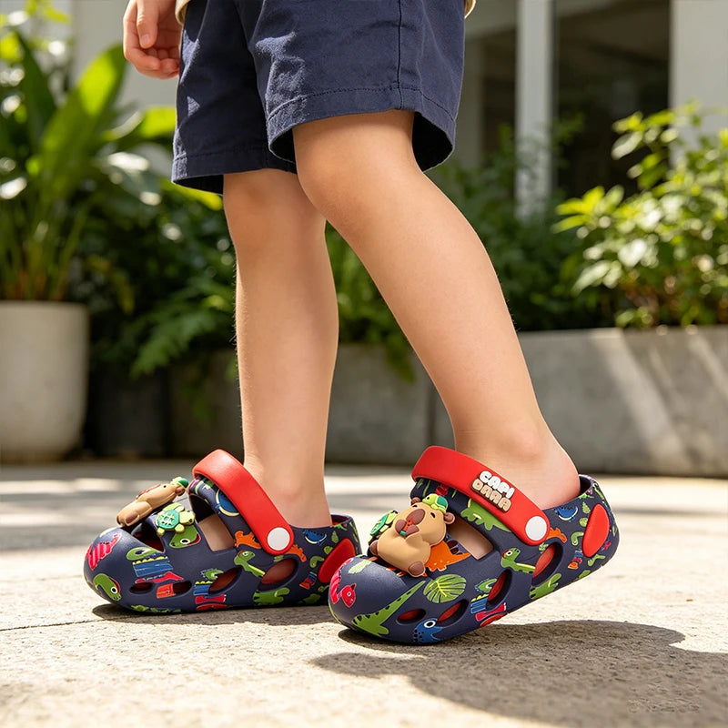 Zapatos de Jardín para Niños con Diseño de Dinosaurio y Capibara, Sandalias Suaves Antideslizantes para Niños, Chanclas Transpirables para Playa y Piscina