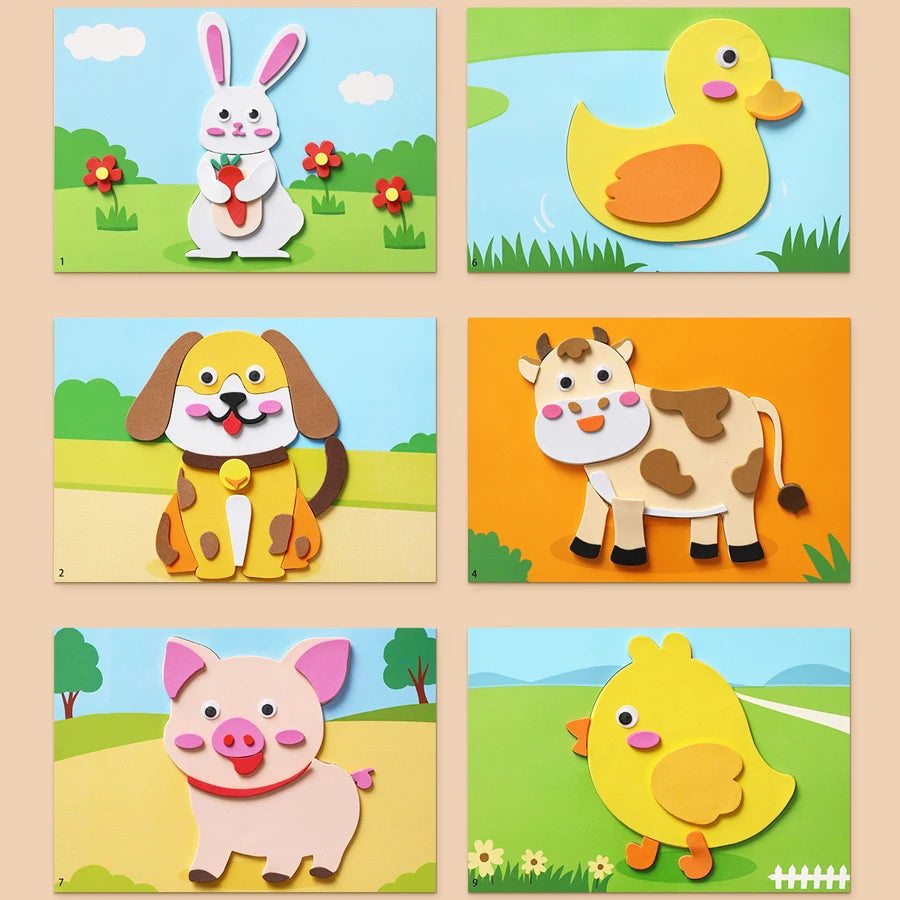 6 unids/set 3D pegatina de espuma EVA DIY rompecabezas de animales de princesa de dibujos animados para niños estilos multipatrones juguetes para niños regalo