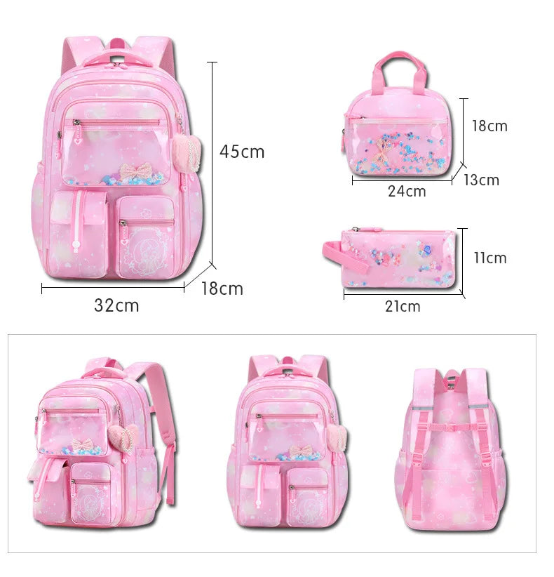 Mochila Escolar 2026 con Colgante de Amor, Juego de 3 Piezas, Decoración de Mariposas, Mochilas Escolares para Niñas, Estilo Princesa