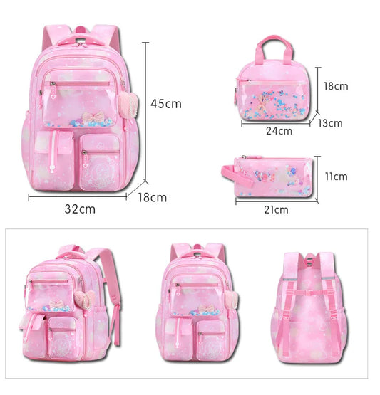 Mochila Escolar 2026 con Colgante de Amor, Juego de 3 Piezas, Decoración de Mariposas, Mochilas Escolares para Niñas, Estilo Princesa