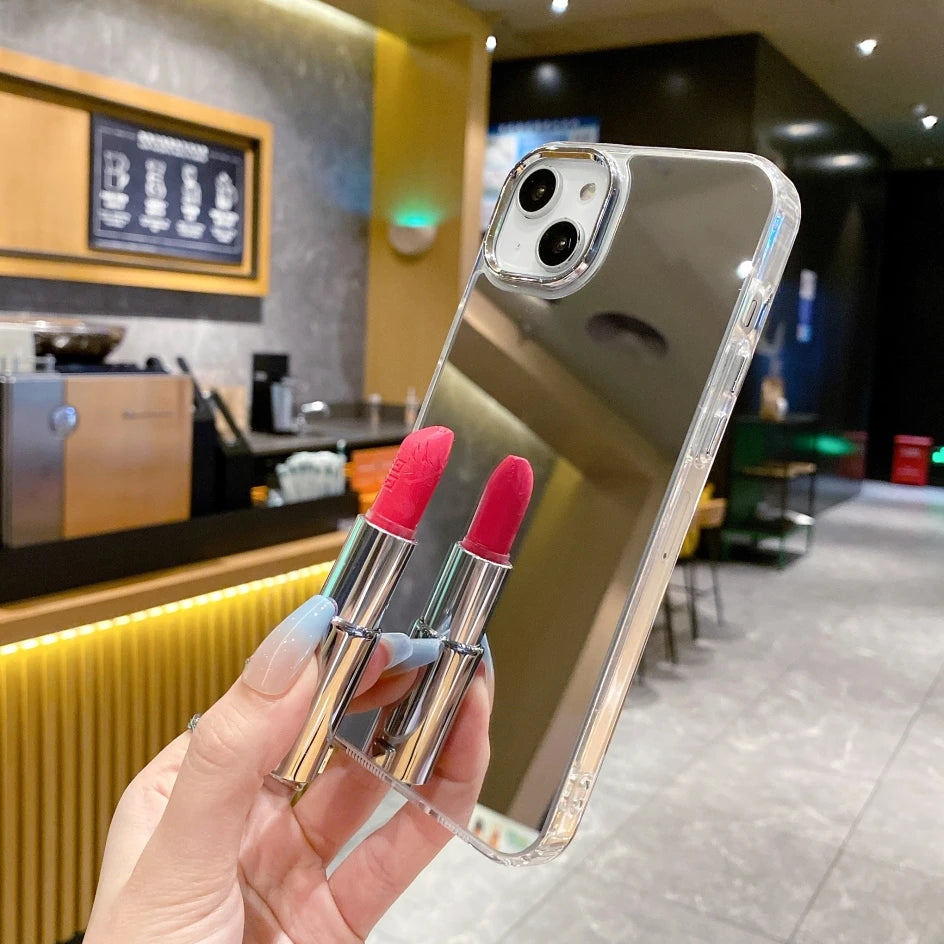 Funda de teléfono con espejo de maquillaje acrílico de lujo para iPhone 16 15 14 13 12 11 Pro Max Mini XS X XR 7 8 Plus SE cubierta chapada a prueba de golpes