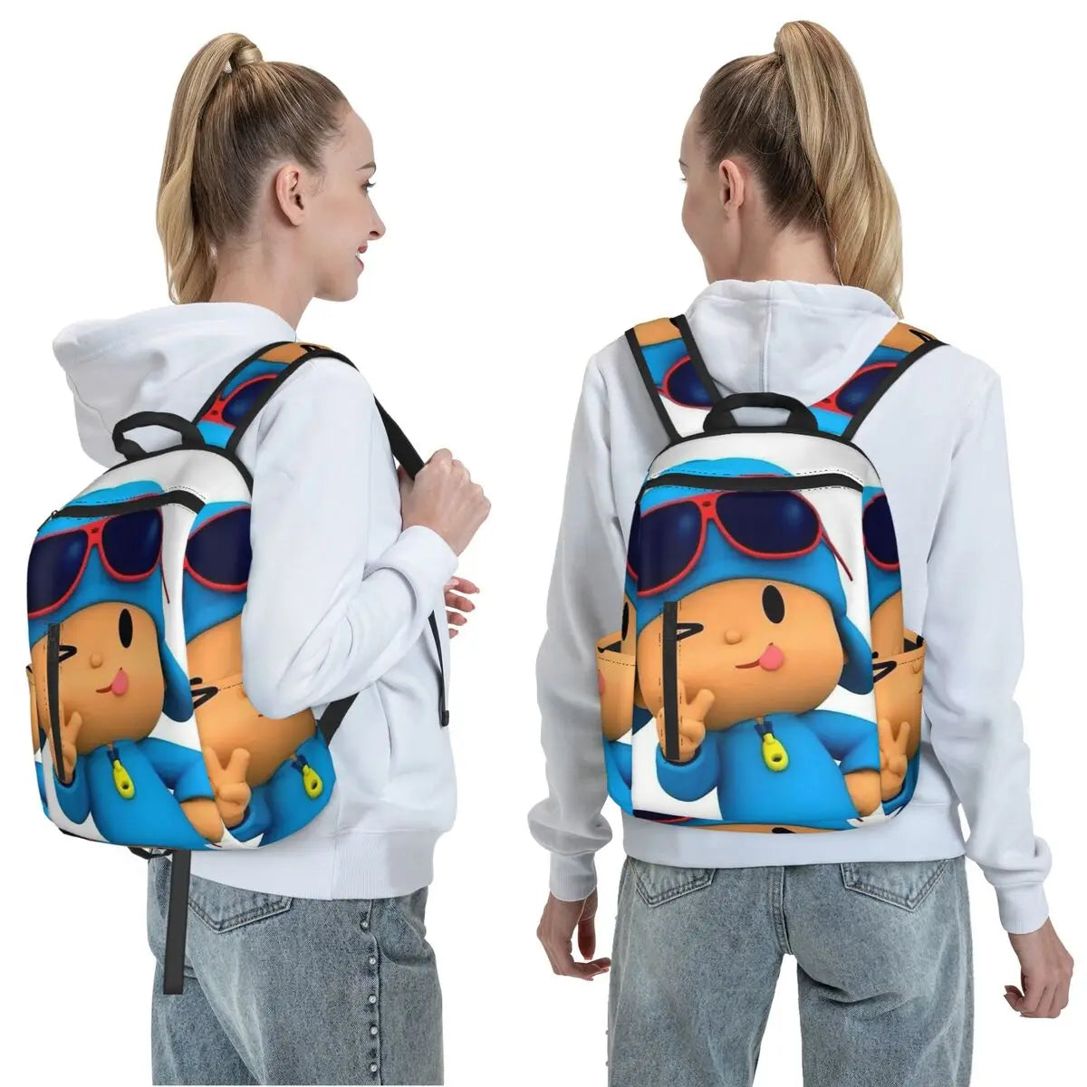 Mochila azul de dibujos animados de Pocoyo para niños, mochila de gran capacidad para niños, mochila escolar, bolsos de hombro para hombres y mujeres
