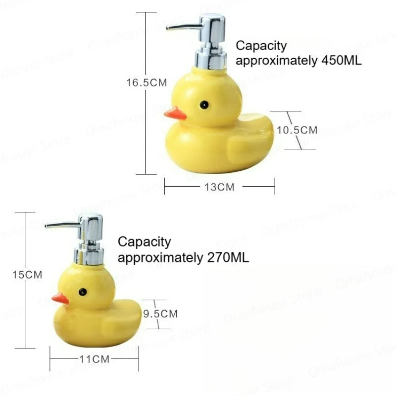 Dispensadores de jabón espumoso de pato amarillo de cerámica, botella desinfectante de manos de dibujos animados, dispensador de jabón, dispensador de champú para Baño