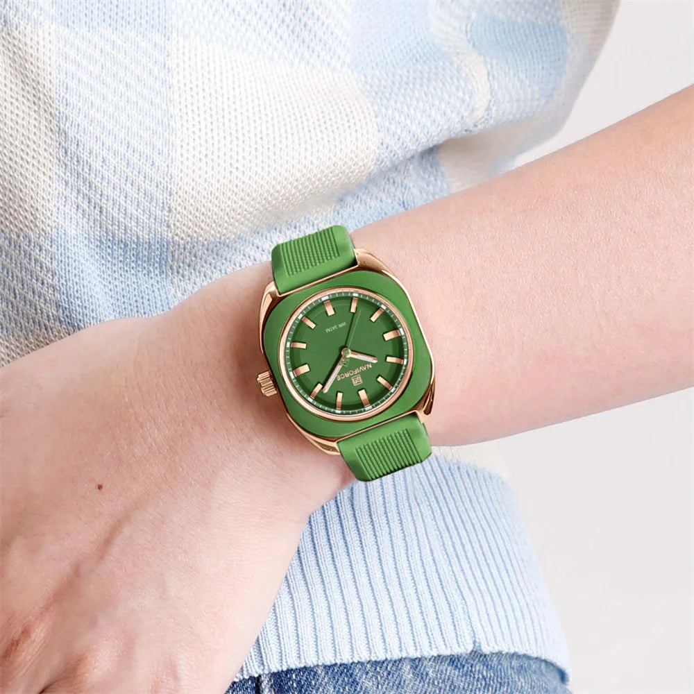NAVIFORCE, reloj para mujer, marca superior, moda de lujo, reloj de pulsera Original para mujer y niña, pulsera de goma de silicona, reloj informal para mujer 5061