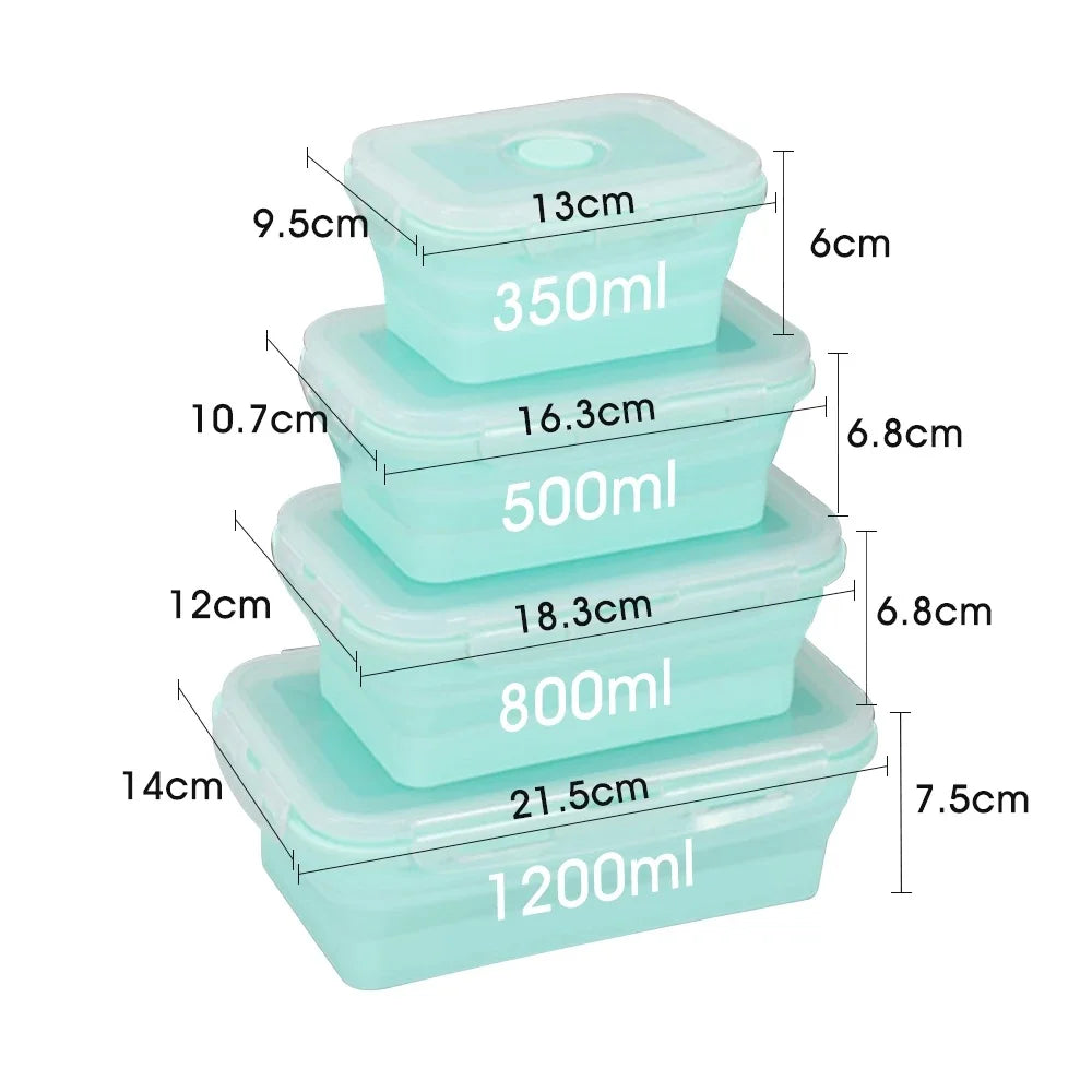 Contenedores plegables de almacenamiento de alimentos de 4PS con tapas y ventilación, juego de contenedores de preparación de comidas plegables de silicona apilables para cocina